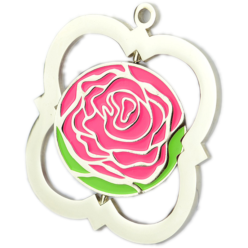 Stiftung Carnation Classic Race Medaille, Silberne Durchbrochene Rose Emaille Gedenkabzeichen, Frauen-Wohltätigkeitsveranstaltung Sammleranhänger