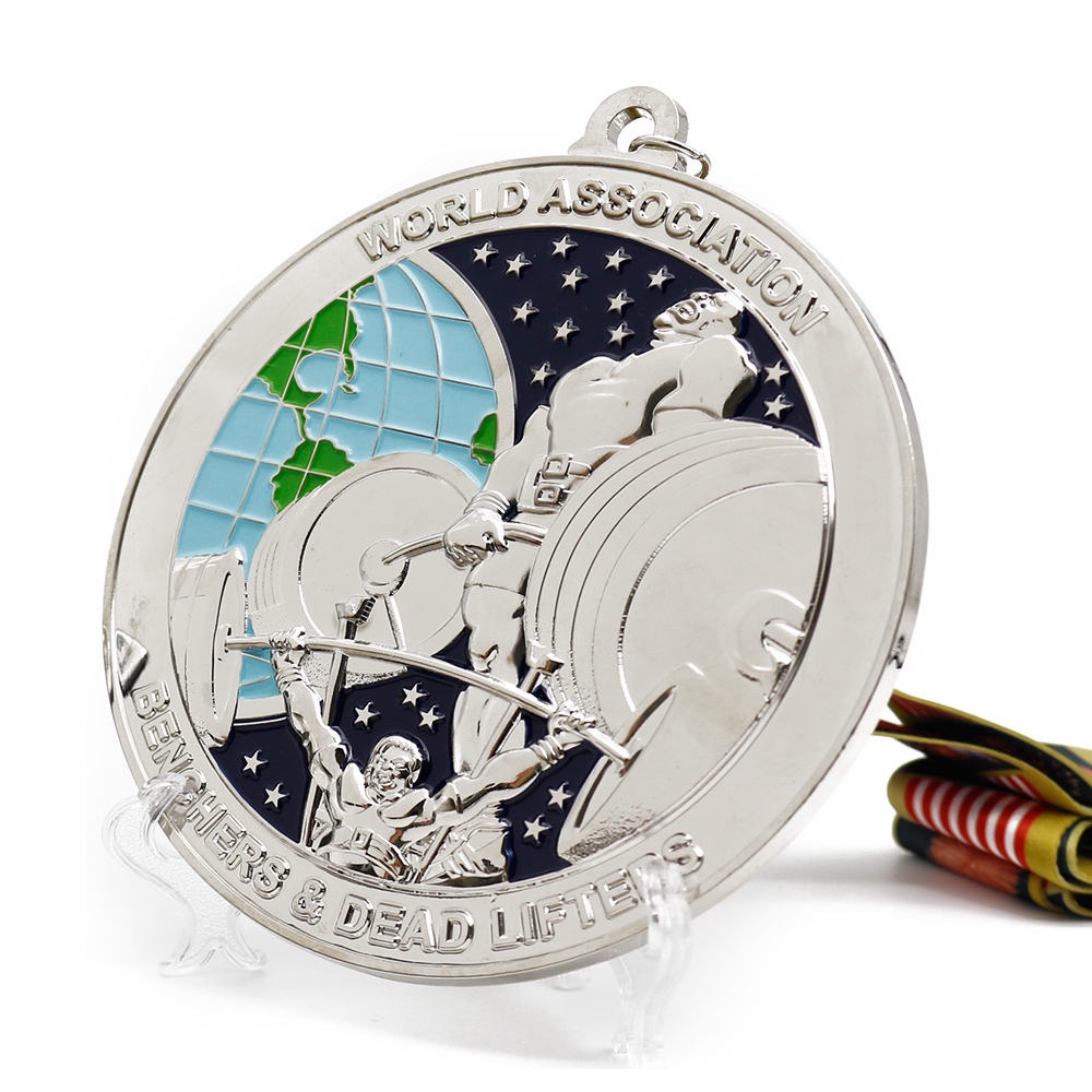 Custom 3D enamel weightlifting medals, metal sports medals with lanyards.