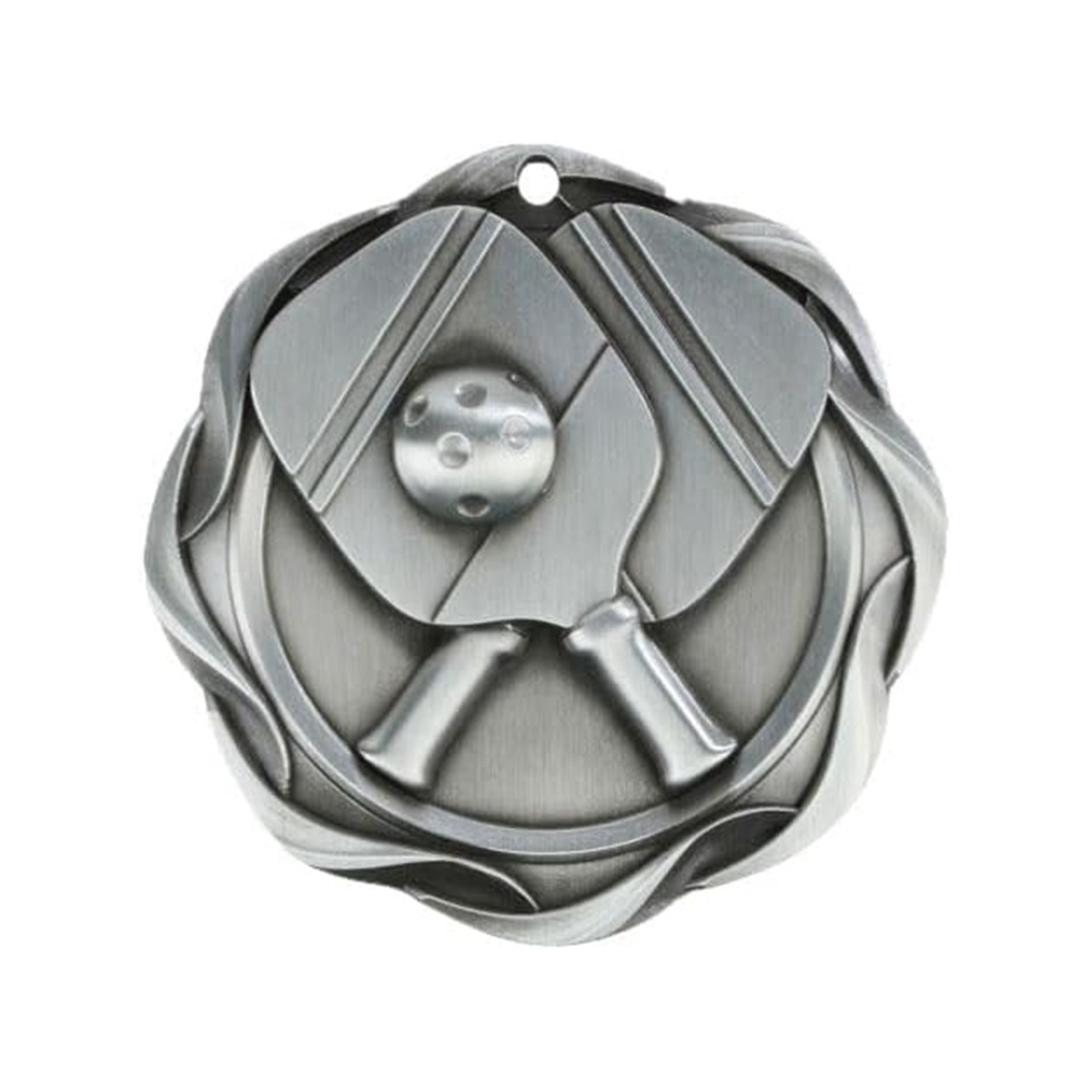 Gold-, Silber- und Bronzefarbene Spitzenball-Metallmedaillen; Quergestellte Schläger-Relief-Sportmedaillen; Veranstaltungs-Gedenktafeln.