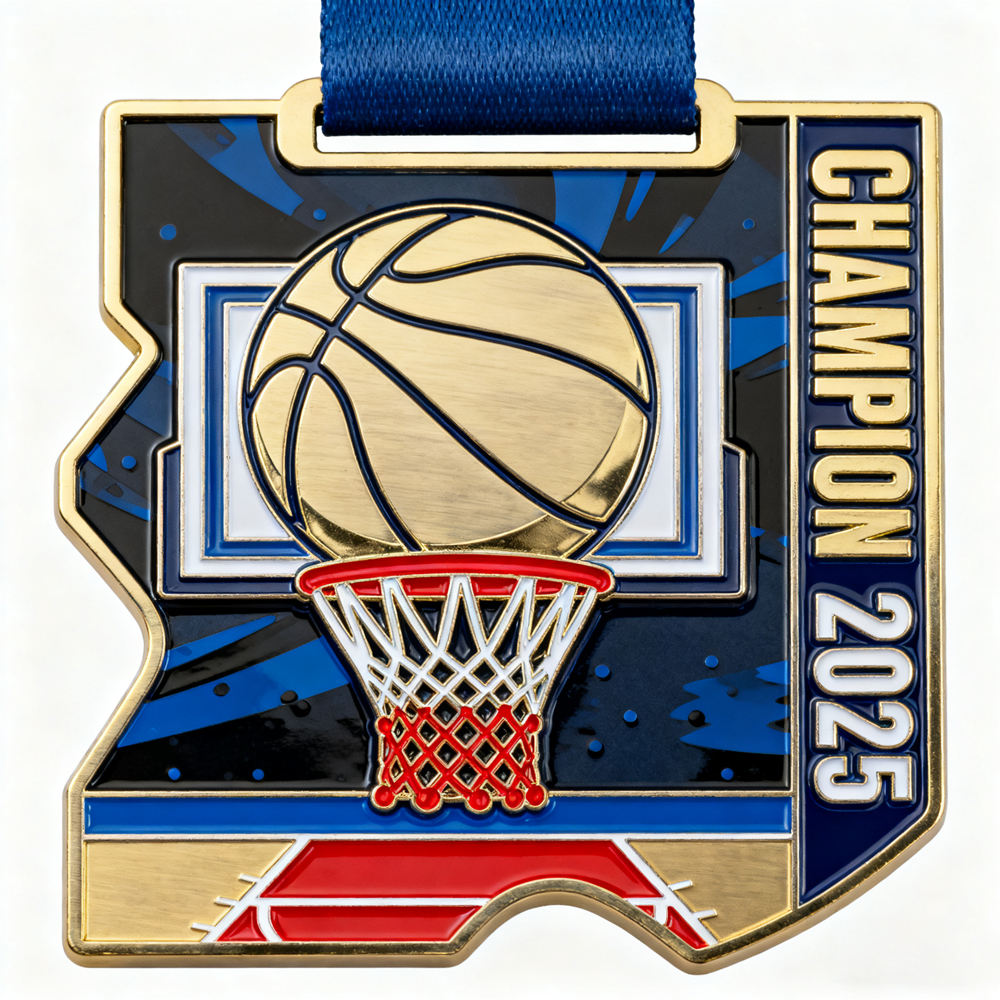 Logo-Design, Gold-, Silber- und Bronzesportmedaillen, Hohle Weichschmelz-Druckgussmedaillen, 3D personalisierte Basketballmedaillen.