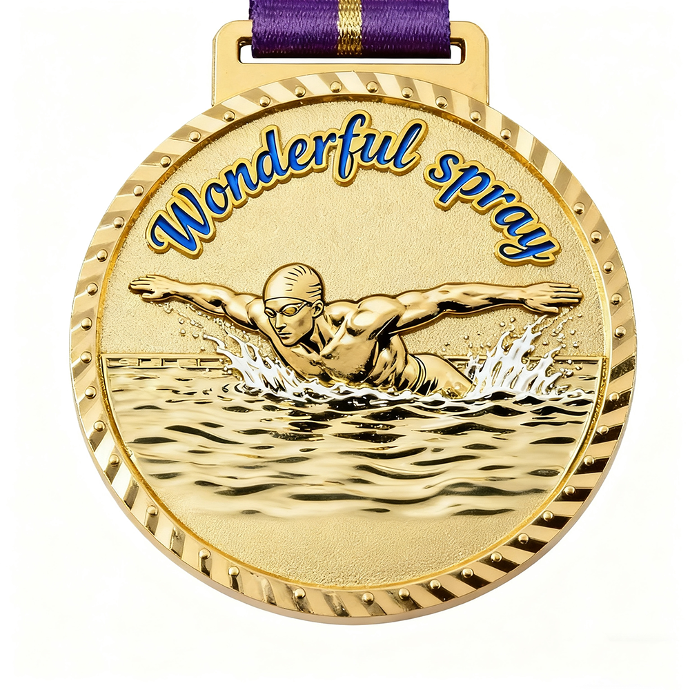 Design-Serie von vergoldeten Silber-Druckguss-Schwimmmedaillen, hochwertige Gravur, Meisterschaftsauszeichnungsmedaillen für Gewinner.