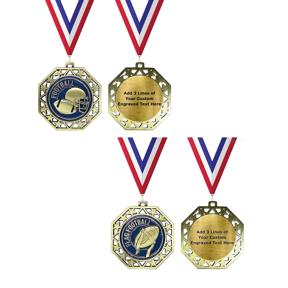 American-Football-Medaille, achteckiges durchbrochenes Sternmuster, bronzefarbene doppelseitige Gedenkplakette