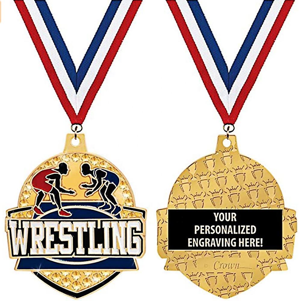 Individuell gestaltete Wrestling-Medaillen, doppelseitige Gravur, mit Diamanten besetzte Emaille-Metall-Ehrenmedaillen.