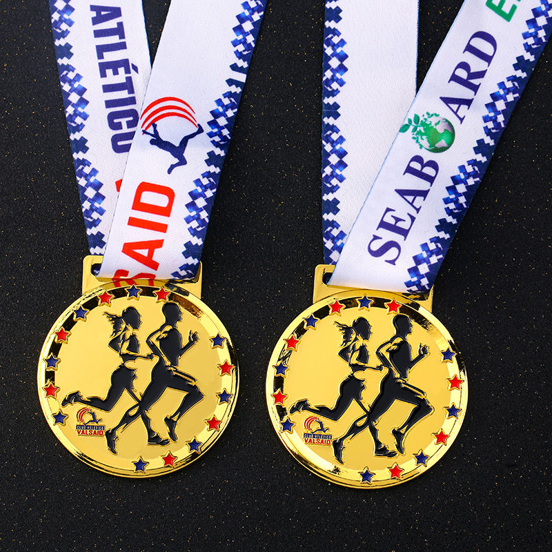 Laufmedaille mit rotem fünfzackigem Sternrand - Finisher-Medaille für Laufveranstaltungen