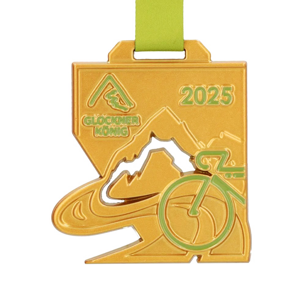 Mountainbike-Rennmedaillen: goldene, silberne und bronzene dreifarbige durchbrochene Gedenkabzeichen