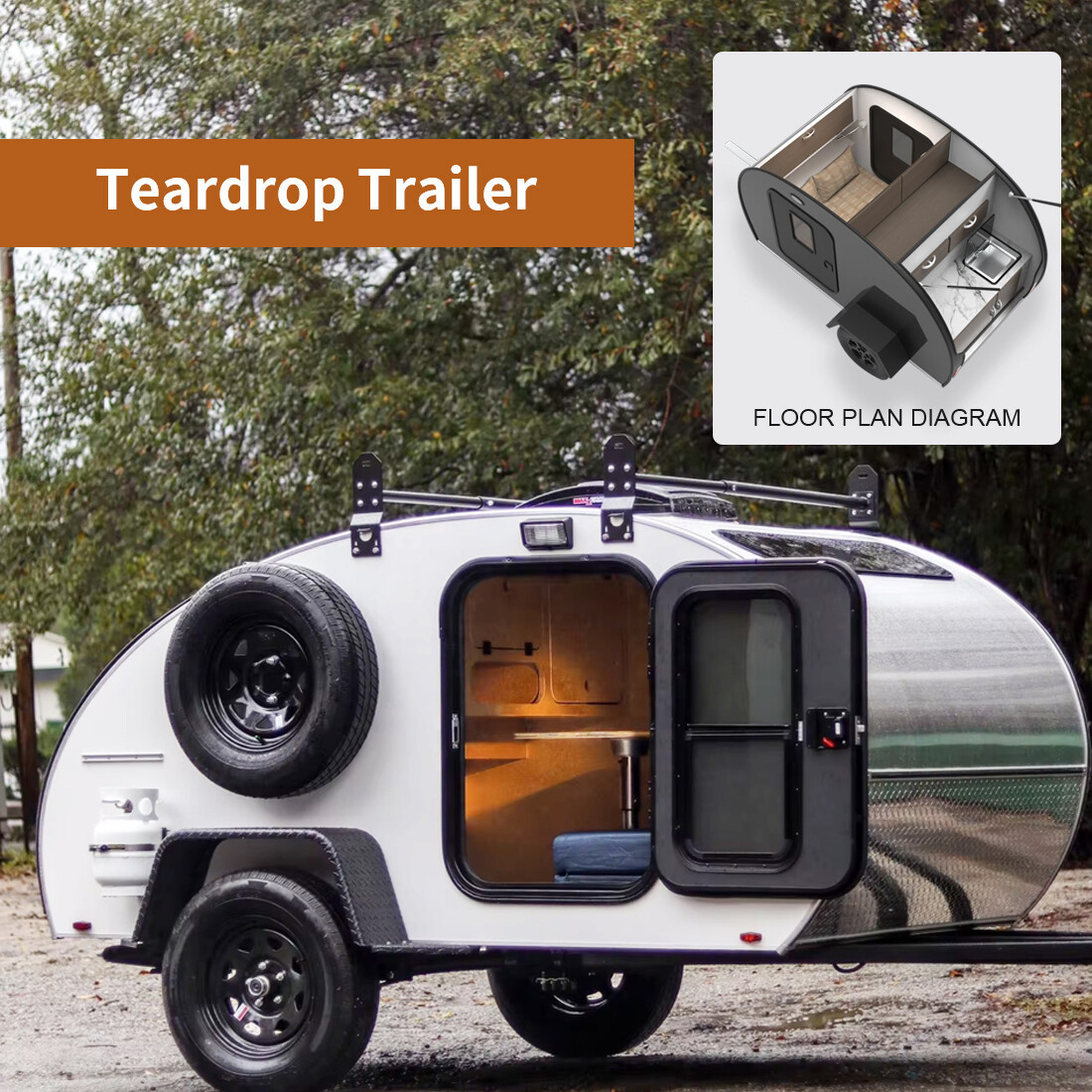 A teardrop trailer