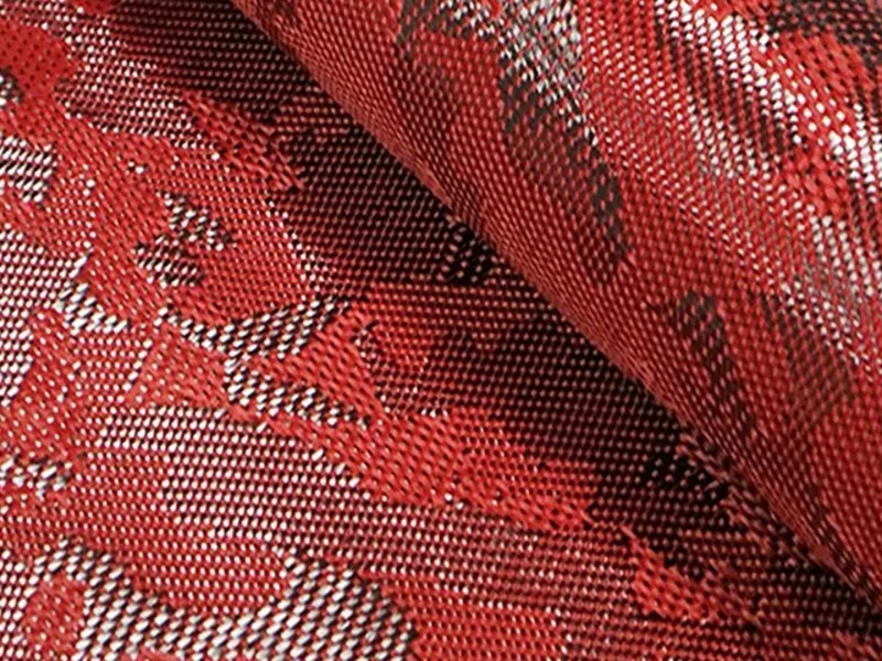 Red Multi Black Camouflage Aramid Carbon Fabric 3K 210gsm Camo Jacquard Pattern