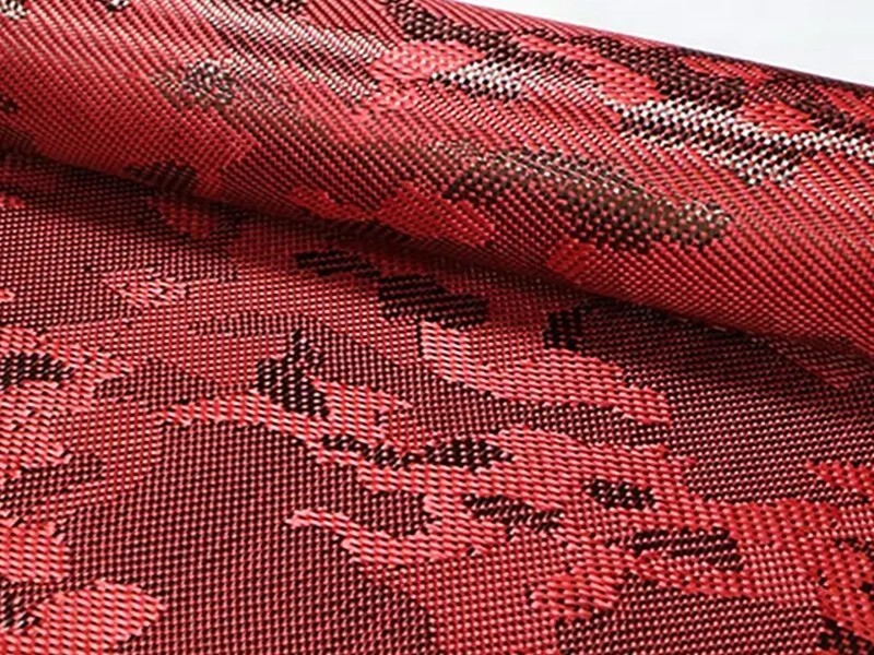 Red Multi Black Camouflage Aramid Carbon Fabric 3K 210gsm Camo Jacquard Pattern