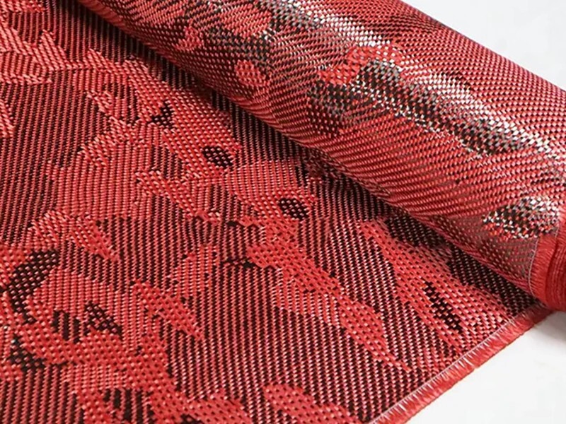 Red Multi Black Camouflage Aramid Carbon Fabric 3K 210gsm Camo Jacquard Pattern