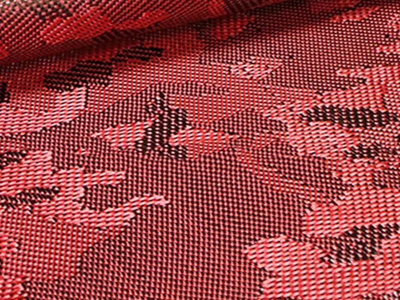 Red Multi Black Camouflage Aramid Carbon Fabric 3K 210gsm Camo Jacquard Pattern