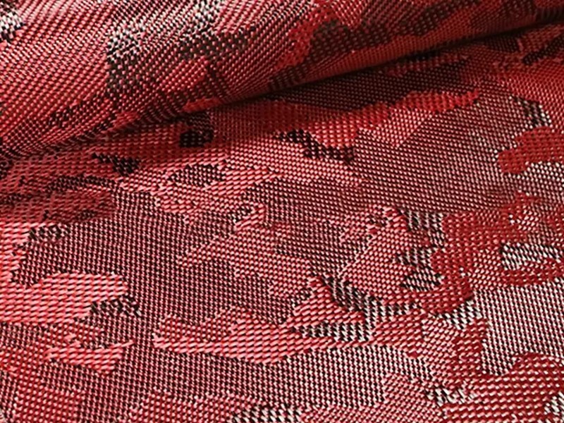 Red Multi Black Camouflage Aramid Carbon Fabric 3K 210gsm Camo Jacquard Pattern