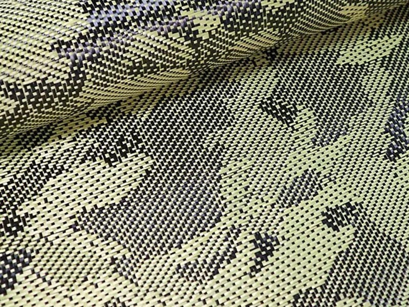 Yellow Camouflage Carbon Fiber Fabric 3K 210gsm Camo Jacquard Pattern for Marine Industry