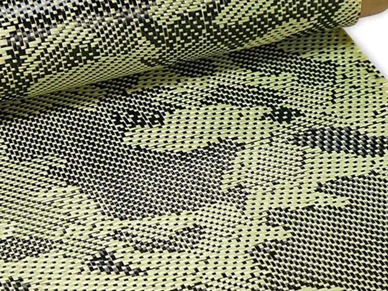 Yellow Camouflage Carbon Fiber Fabric 3K 210gsm Camo Jacquard Pattern for Marine Industry