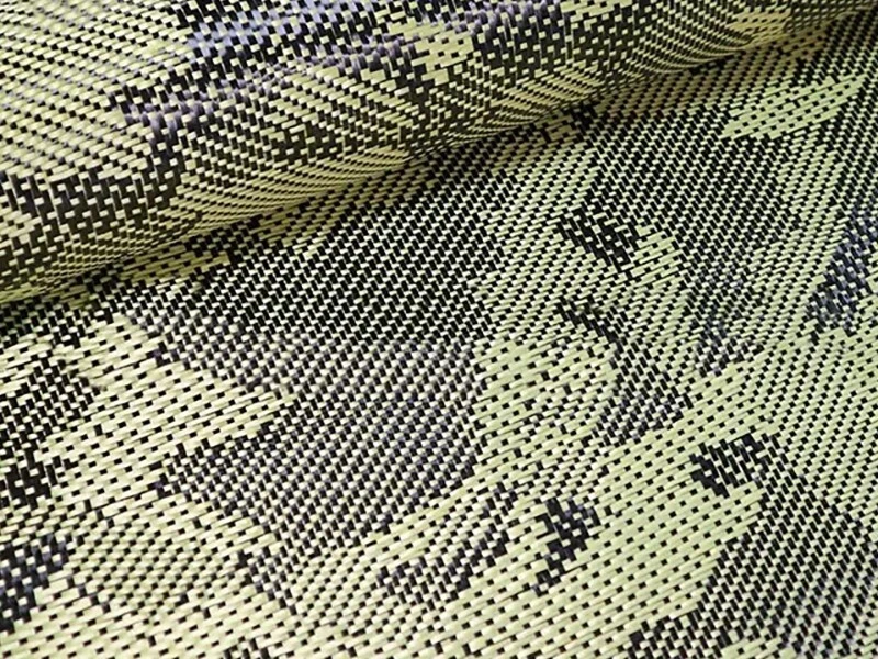 Yellow Camouflage Carbon Fiber Fabric 3K 210gsm Camo Jacquard Pattern for Marine Industry