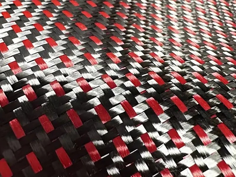 Latest Style Carbon/Kevlar Fiber Hybrid Jacquard Fabric Red Black for Attractive Surfaces