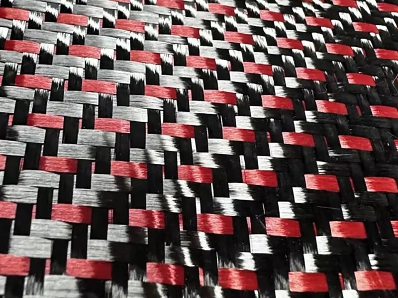 Latest Style Carbon/Kevlar Fiber Hybrid Jacquard Fabric Red Black for Attractive Surfaces