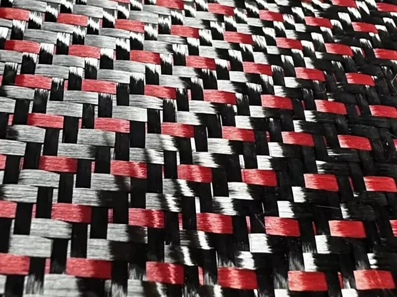 Latest Style Carbon/Kevlar Fiber Hybrid Jacquard Fabric Red Black for Attractive Surfaces