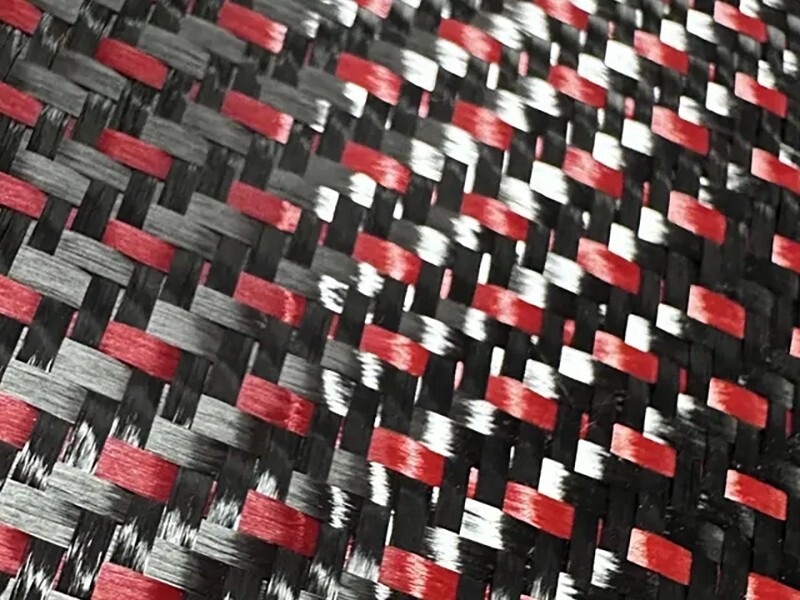 Latest Style Carbon/Kevlar Fiber Hybrid Jacquard Fabric Red Black for Attractive Surfaces