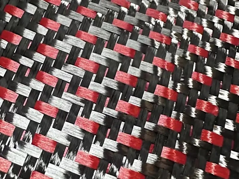 Latest Style Carbon/Kevlar Fiber Hybrid Jacquard Fabric Red Black for Attractive Surfaces
