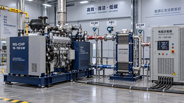 How should a factory load-test an 18–150 kW natural gas CHP unit?