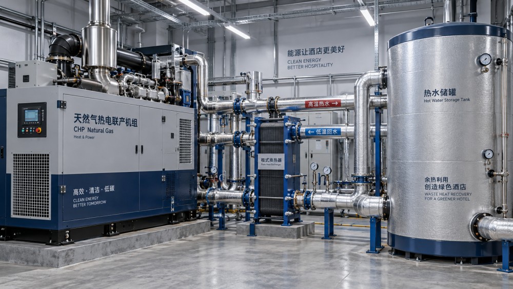 When does 18–150 kW distributed natural gas CHP suit a hotel?