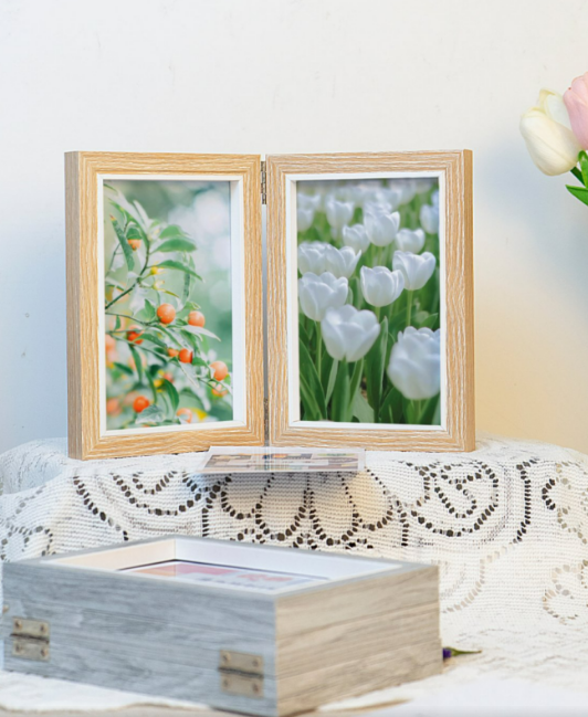 Fold wooden combined photo frame