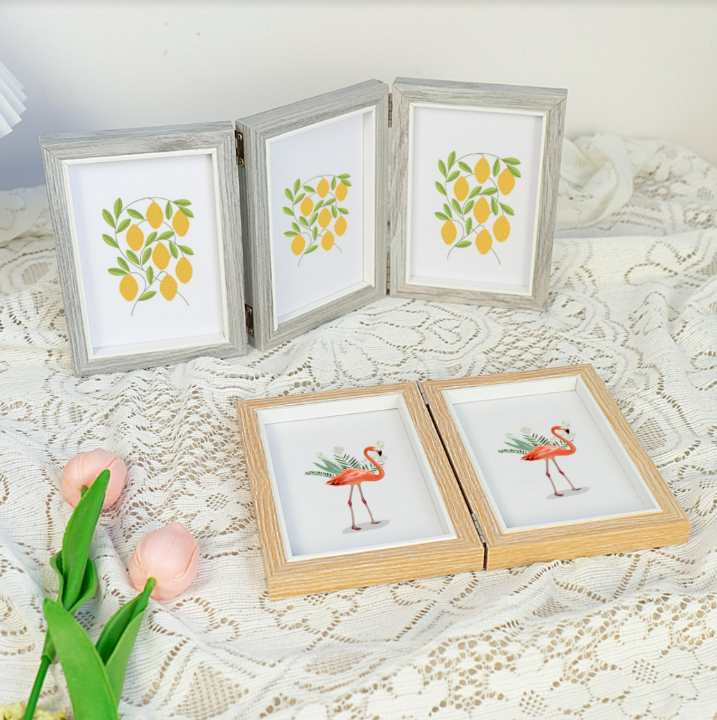 Fold wooden combined photo frame