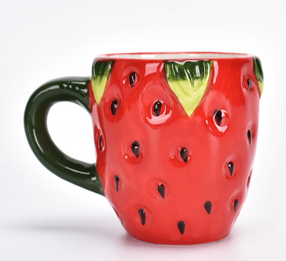 Strawberry-shaped ceramic mug