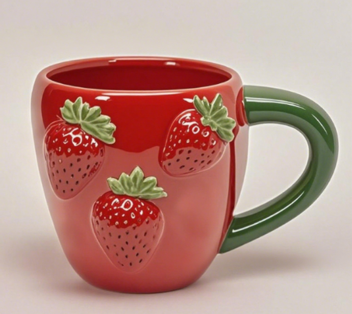 Relief strawberry-pattern ceramic cup