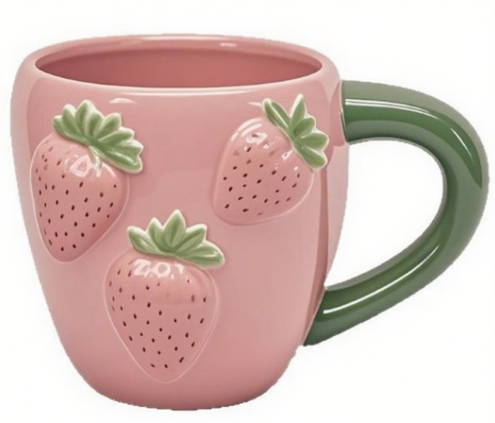 Relief strawberry-pattern ceramic cup
