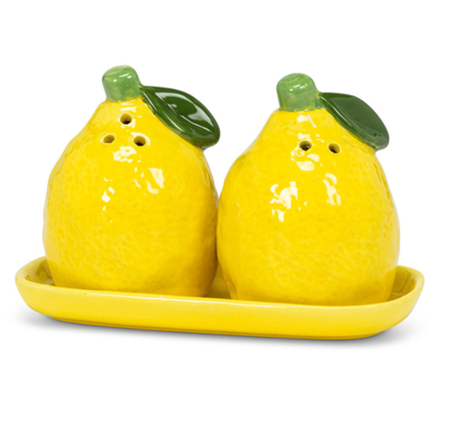 Lemon-shaped ceramic salt and pepper bottle set