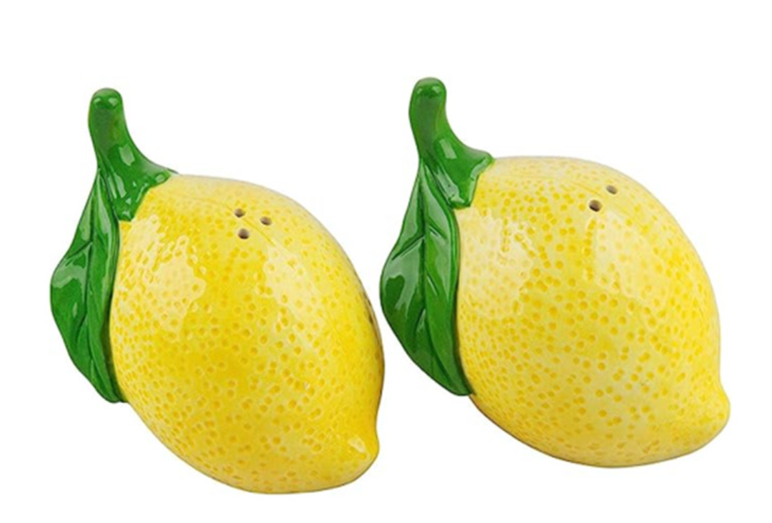 Lemon-shaped ceramic salt and pepper bottle set