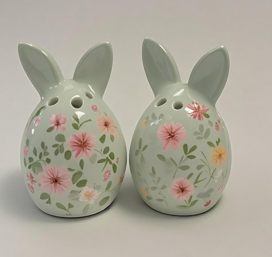 Ceramic rabbit-shaped salt and pepper bottle set