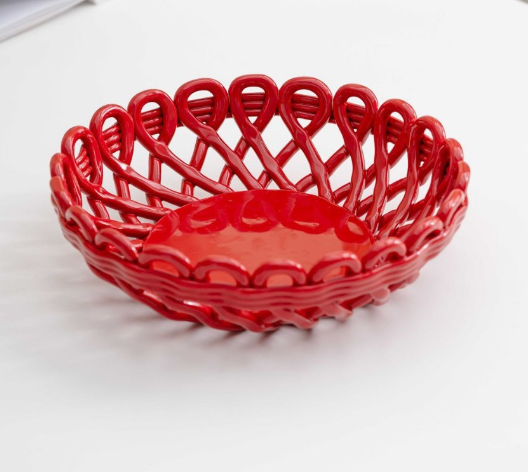 Hand-woven ceramic basket