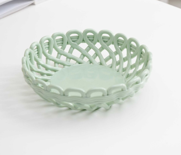 Hand-woven ceramic basket