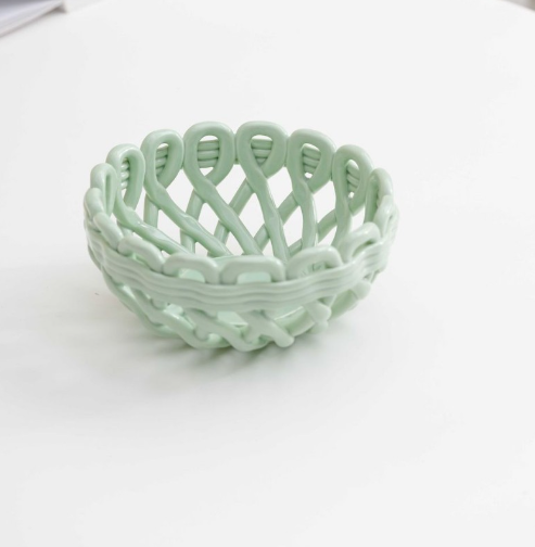Hand-woven ceramic basket