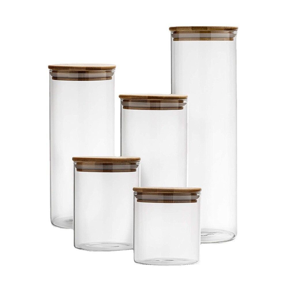 Glass canister with bamboo lid