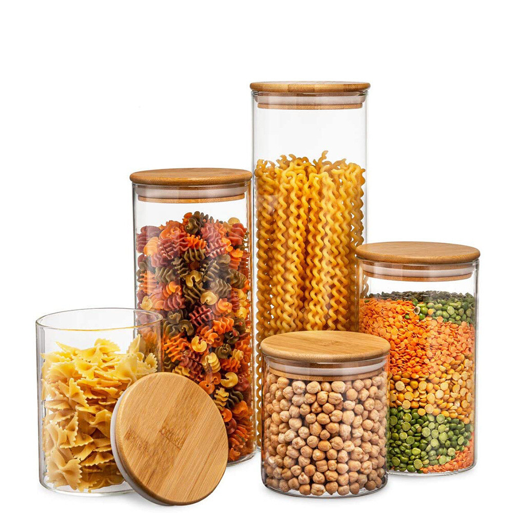 Glass canister with bamboo lid