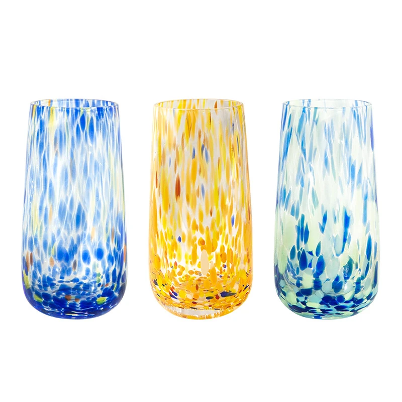 Colored dot hand-blown glass cup
