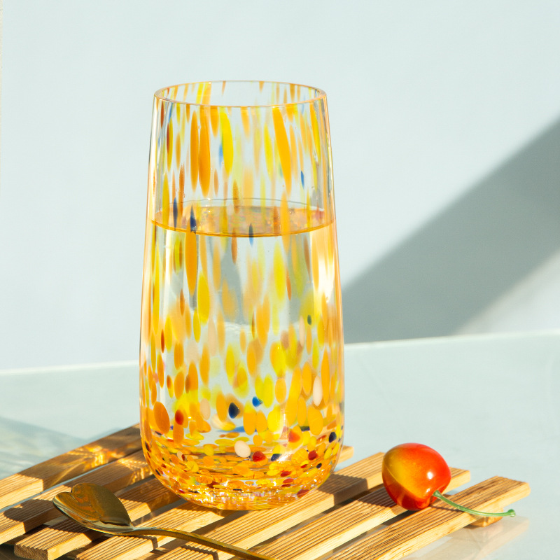 Colored dot hand-blown glass cup