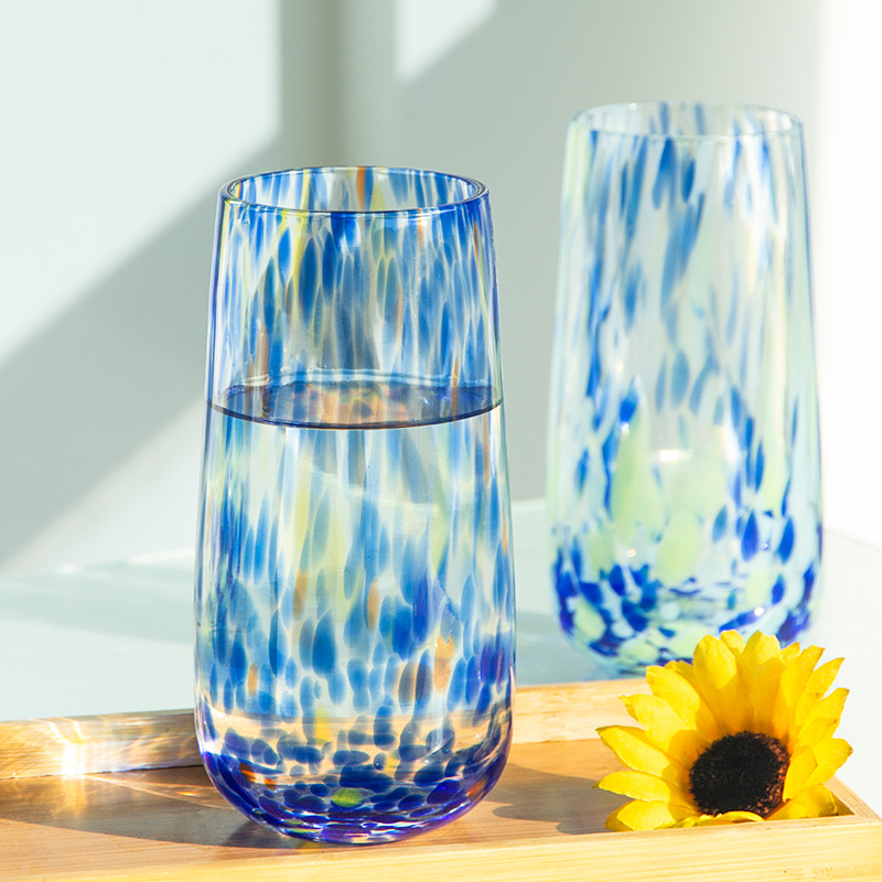 Colored dot hand-blown glass cup