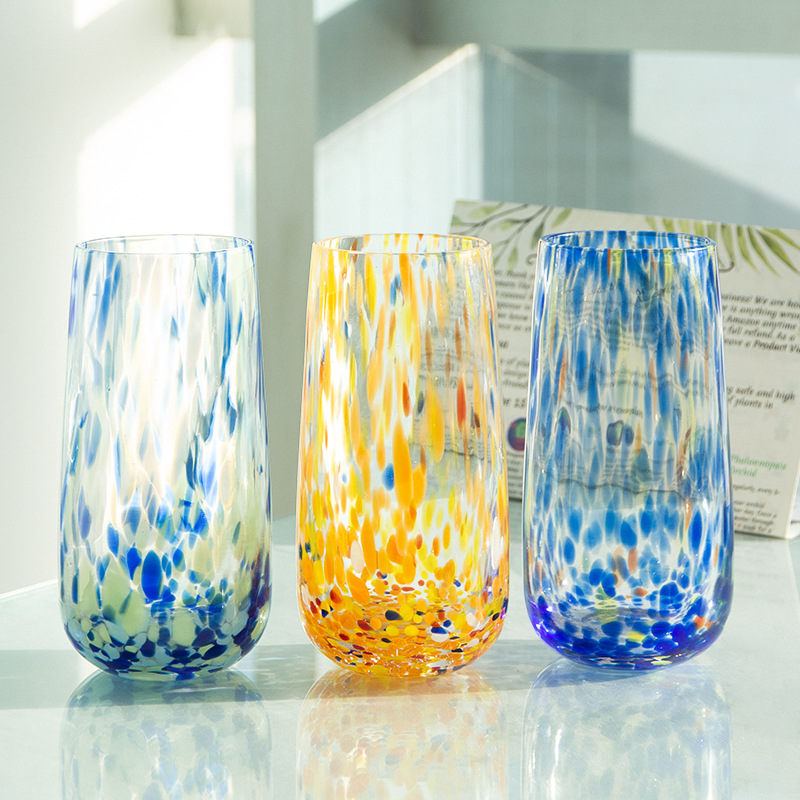 Colored dot hand-blown glass cup