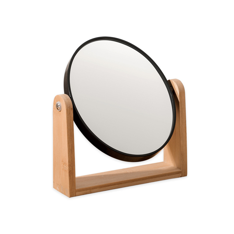 Desktop bamboo and wood double-sided mirrormirror