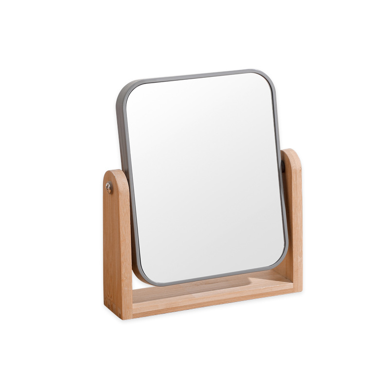 Desktop bamboo and wood double-sided mirror