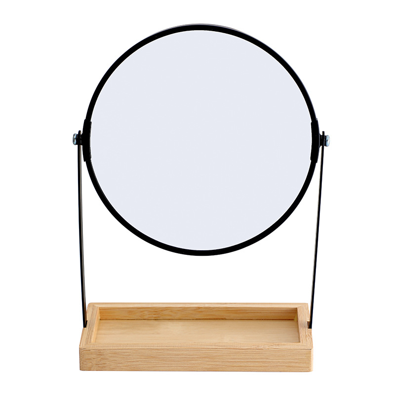 Desktop bamboo and wood double-sided mirror