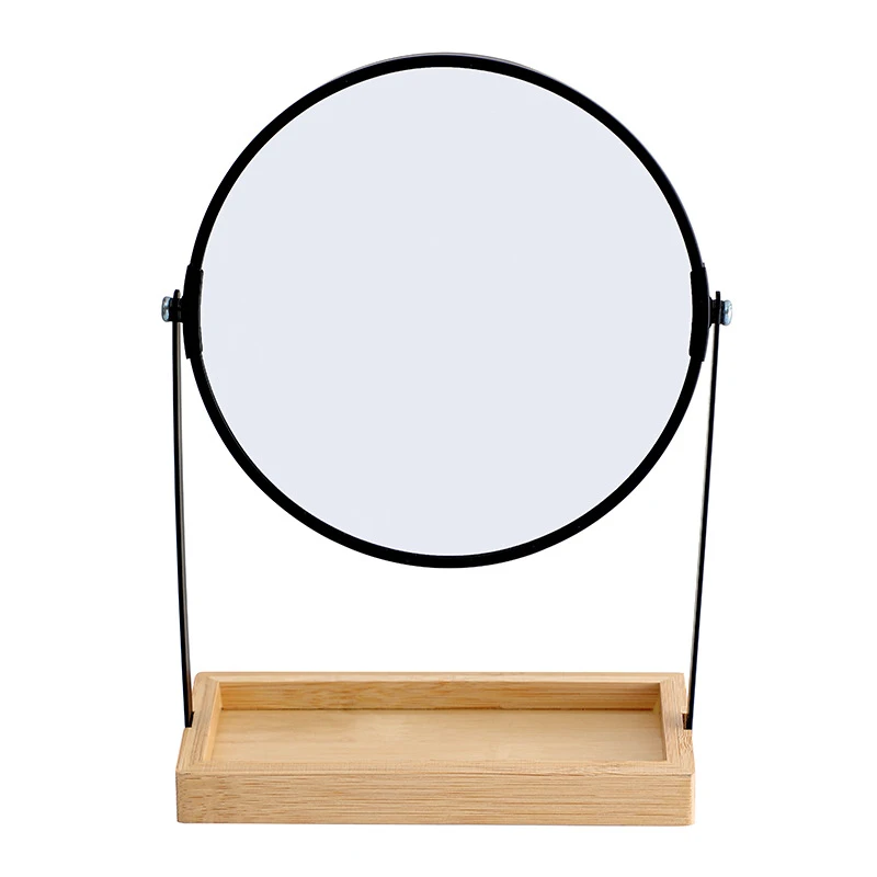 Desktop bamboo and wood double-sided mirror