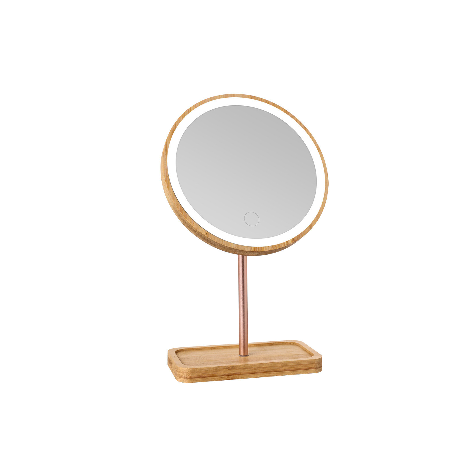 LED wood and bamboo base makeup mirror