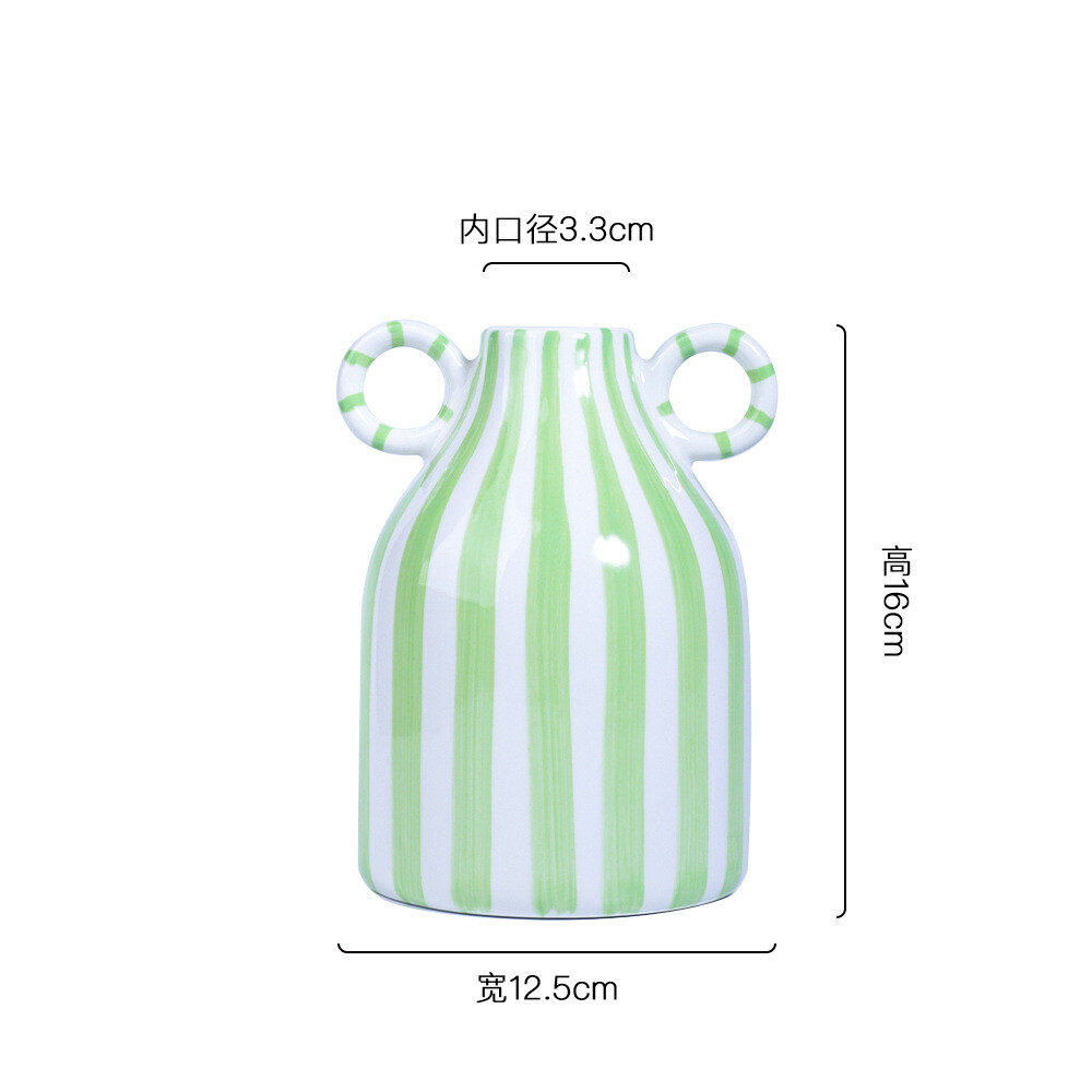 Striped double-eared ceramic vase