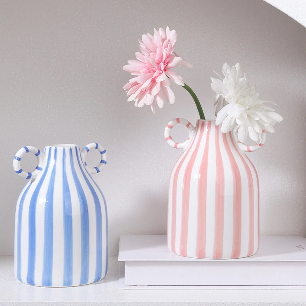Striped double-eared ceramic vase