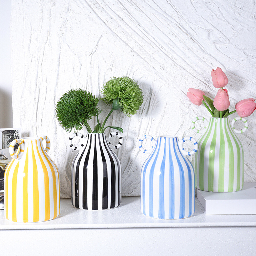 Striped double-eared ceramic vase